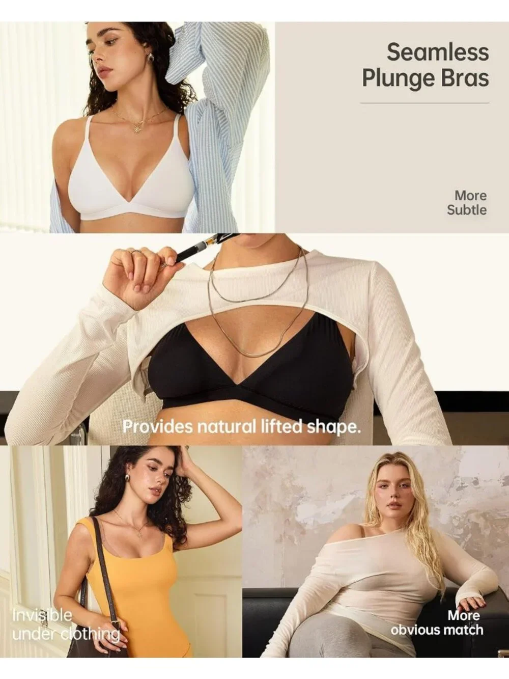 Comfortable Triangle Bralette - No Underwire, Seamless, Sexy Plunge, Everyday